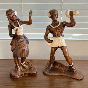 Treasure Craft of Hawaii Vintage 1960s Ceramic Man & Woman Hula Dancer Figurines
